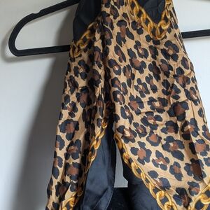 Leopard Print Scarf with Gold Chain Detail
